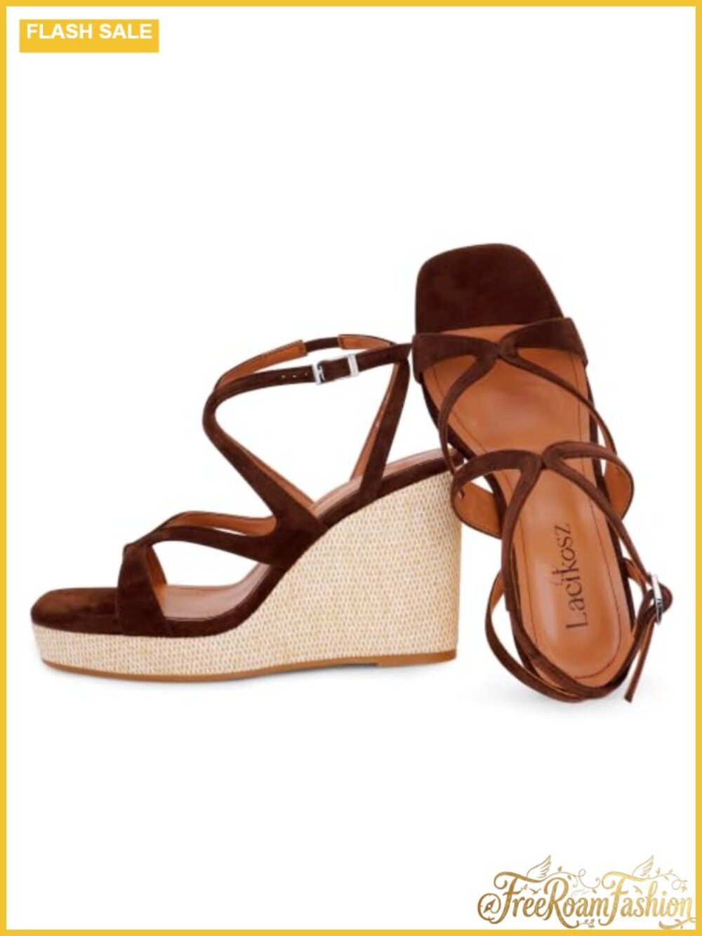 Raffia Platform Wedge Sandals Open Toe Ankle Strap Strappy